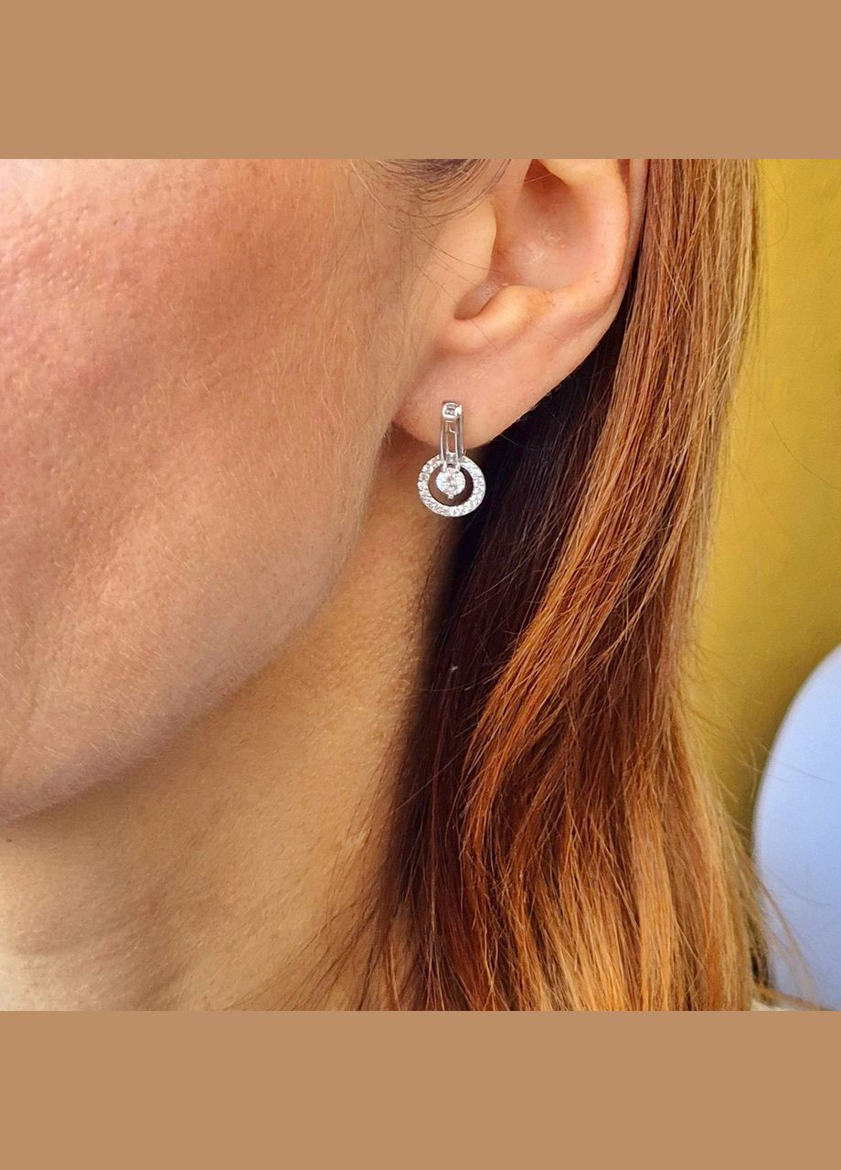 Срібні сережки Коло в Білих каменях срібло 925 проби Родоване 5550р 2.90г No Brand (306741441)