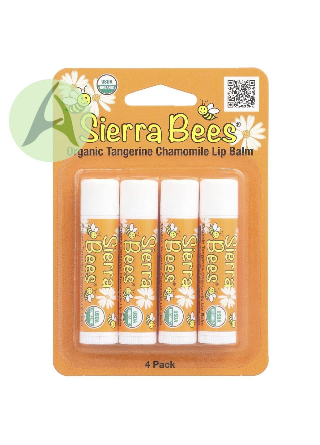 Органические бальзамы для губ, мандарин и ромашка, 4 шт. по 4,25 г Sierra Bees (361858644)