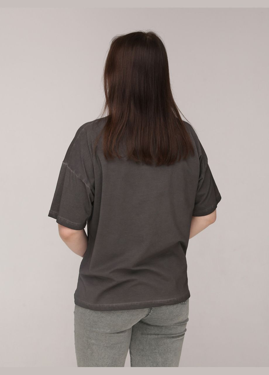 Коричнева літня футболка жіноча коричнева варена вільна з написом з коротким рукавом JEANSclub Вільна