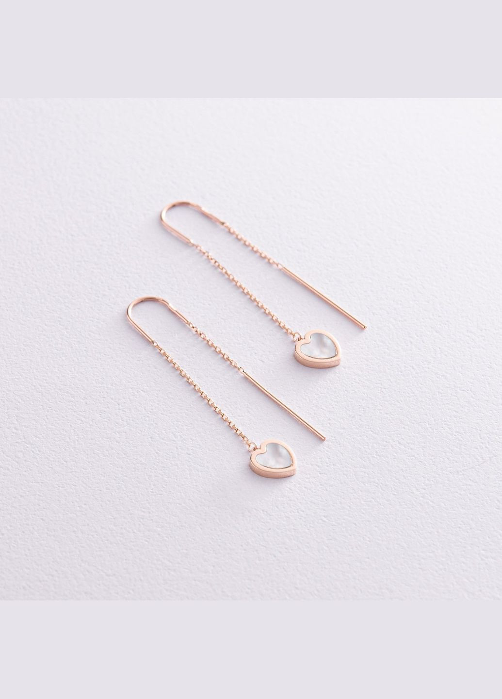 Золотые серьги - протяжки Сердечки с перламутром с08574 Oniks (278250101)