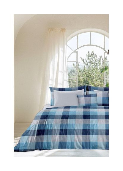 Сімейний комплект постільної білизни Blue 100% Бавовна 200х220 см (Bls-77481) Vital-Textile (367262375)