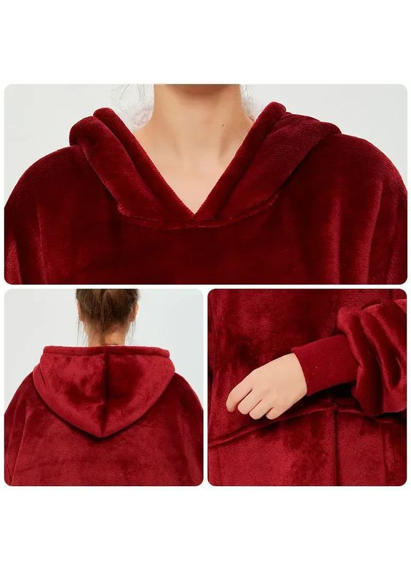 Тепла толстовка - плед з капюшоном HUGGLE HOODIE КОВДРА NM-500 Червоний No Brand (362412158)