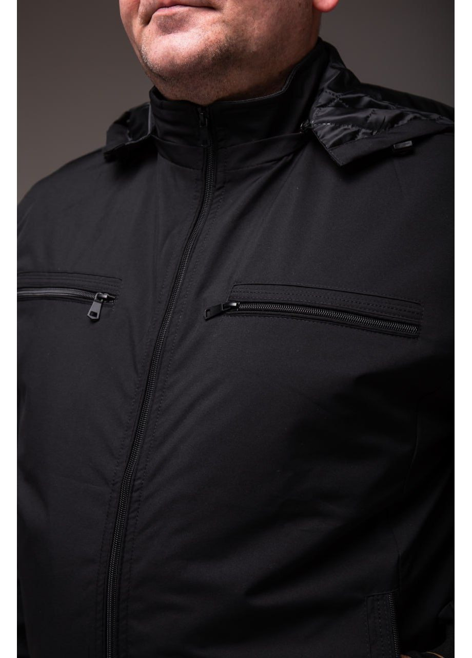 Черная мужская куртка черная ветровка батал утепленная, съемный капюшон No Brand