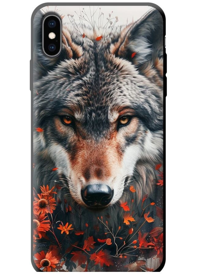 TPU черный чехол 'Wolf and flowers' для Endorphone Apple iPhone XS Max (285784876)