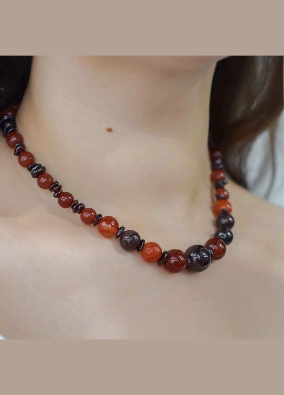 Бусы натуральный Сердолик + Гранат, фур-ра гип-ный сплав цвет золото d-14-4мм+- L-41-46см No Brand гранат, сердолик латунь золото (303630138)