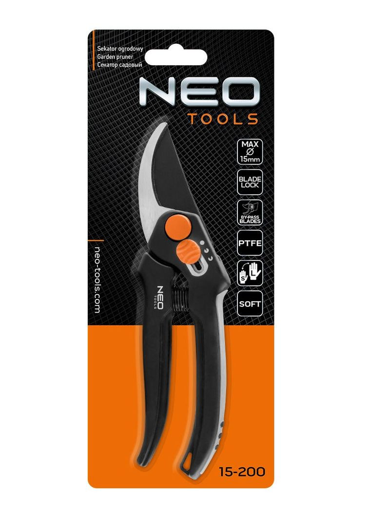 Секатор плоскостной, d реза 15мм, 185мм, 164г Neo Tools (314930510)
