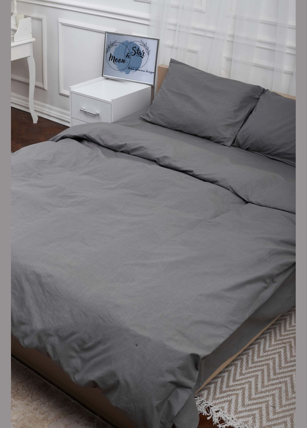 Комплект постільної білизни сімейний 160х220х2 наволочки 4х70х70 Бязь Gold Люкс (MS-820001147) Moon&Star Gray (285716829)