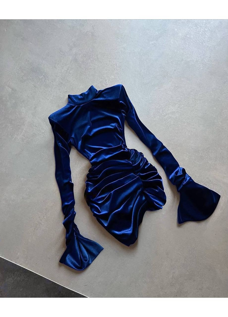 Синя святковий, відвертий, коктейльна, вечірня оксамитова сукня Україна