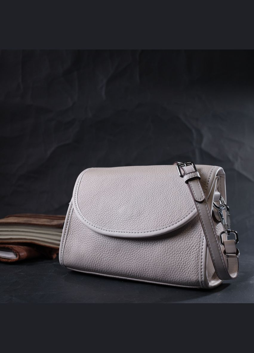 Жіноча шкіряна сумка із напівкруглим клапаном біла 22258 Vintage (329196818)