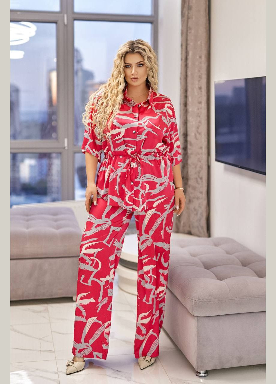 Жіночий легкий брючний костюм малинового кольору 33141 Fashion (332165006)