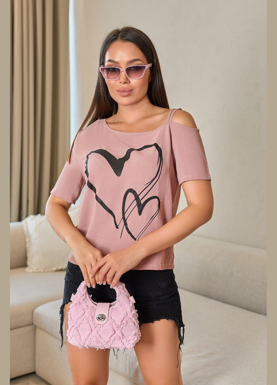 Пудрова літня блузка з відкритим плечем Fashion Girl