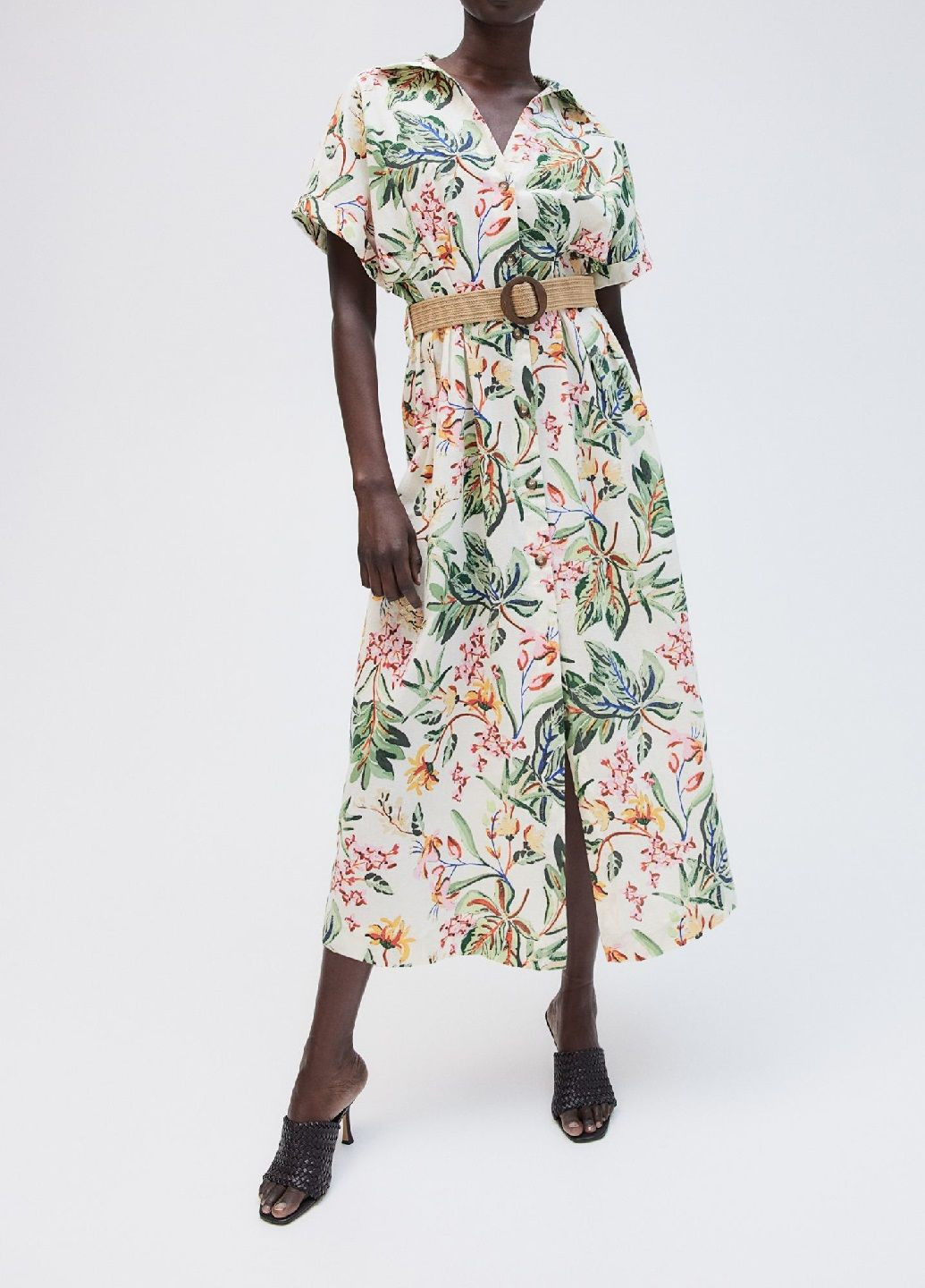 Молочное кэжуал платье H&M с цветочным принтом