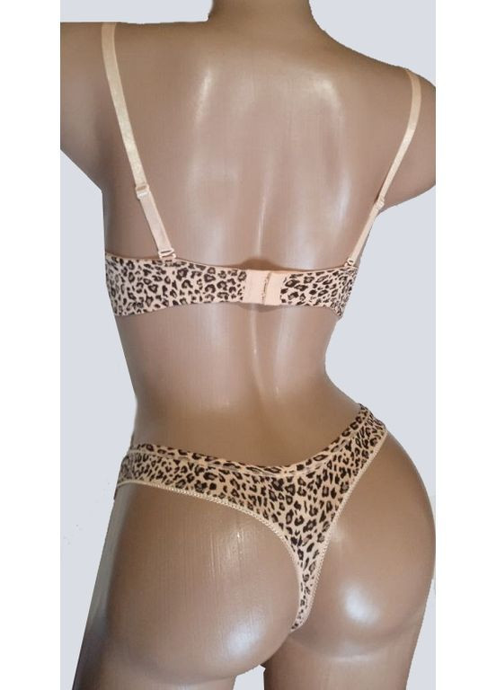 Бежевий комплект жіночої білизни бюстгальтер і трусики стрінг чашка а леопардовий Lemila Класична