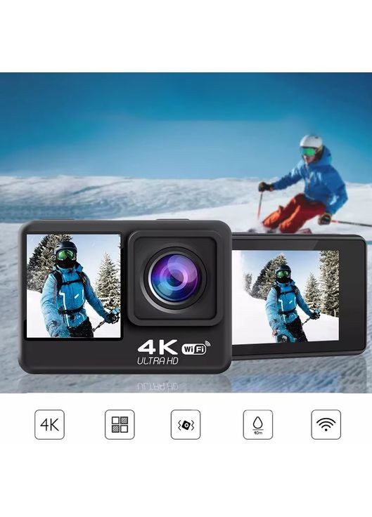 Екшн-камера відеокамера з подвійним дисплеєм з пультом та кріпленням водонепроникна WiFi екшн камера (VD1411) No Brand (360867216)
