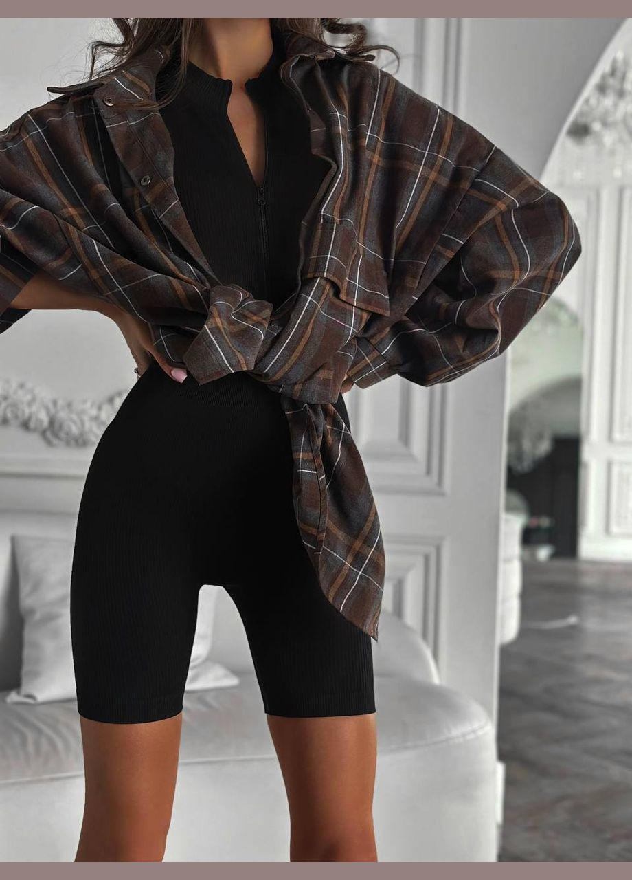 Женский базовый комбинезон Avanti комбинезон-шорты однотонный чёрный повседневный бифлекс