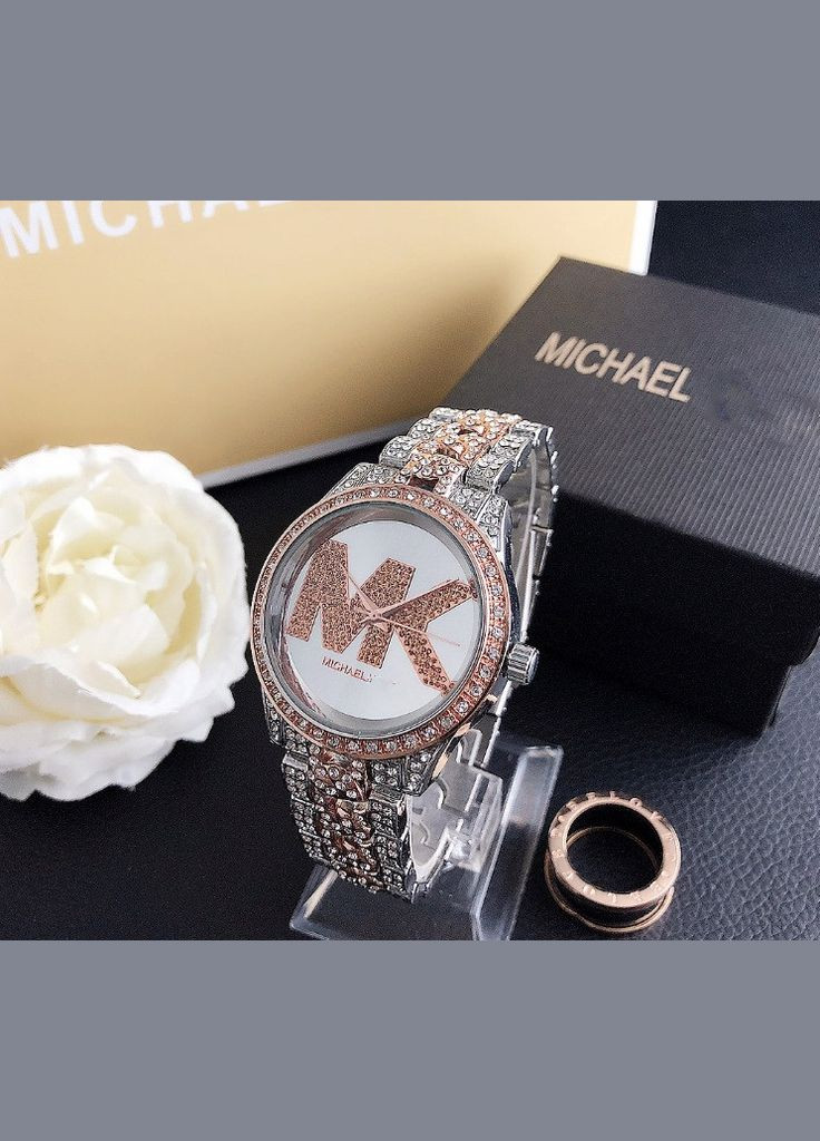 Жіночий годинник Michael Kors класичний кварцовий з камінням золотистий сріблястий рожевий з сріблом (sku_617РС) No Brand (346078160)