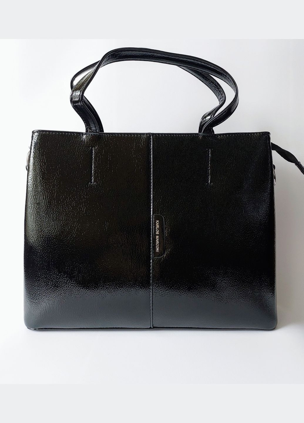 Сумка жіноча А4 ділова на три відділення лакова чорна Karlos Marconi (347640658)