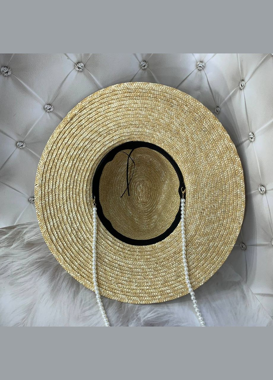 Летняя соломенная шляпа Федора с широкими полями и жемчужной цепочкой Perlina No Brand (293815353)