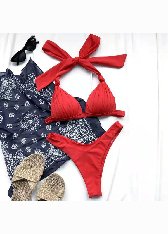 Красный летний женский раздельный купальник. No Brand