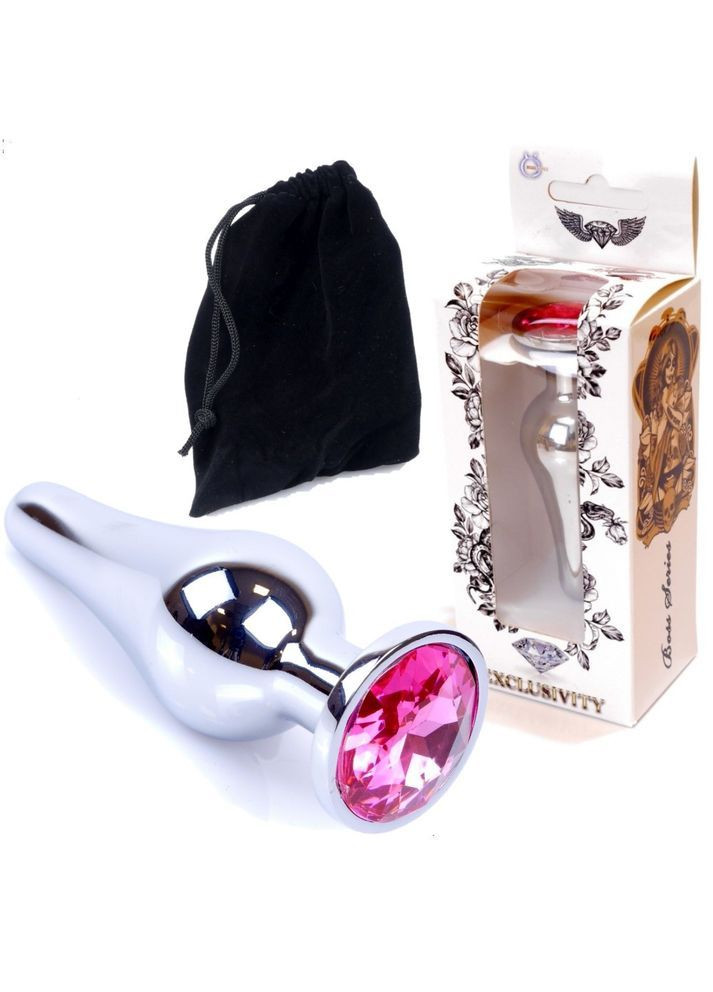Анальная пробка с розовым кристаллом M "Jewellery silver butt plug pink" от Boss Series (363975924)