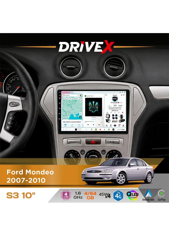 Штатная магнитола для Ford Mondeo 2007-2010 S3 QLED 10" Android 8-ядерный 1.6ГГц 4x64Гб SIM-карта 3G/4G 7388 4x45W ASP TM2313 DriveX (401892139)