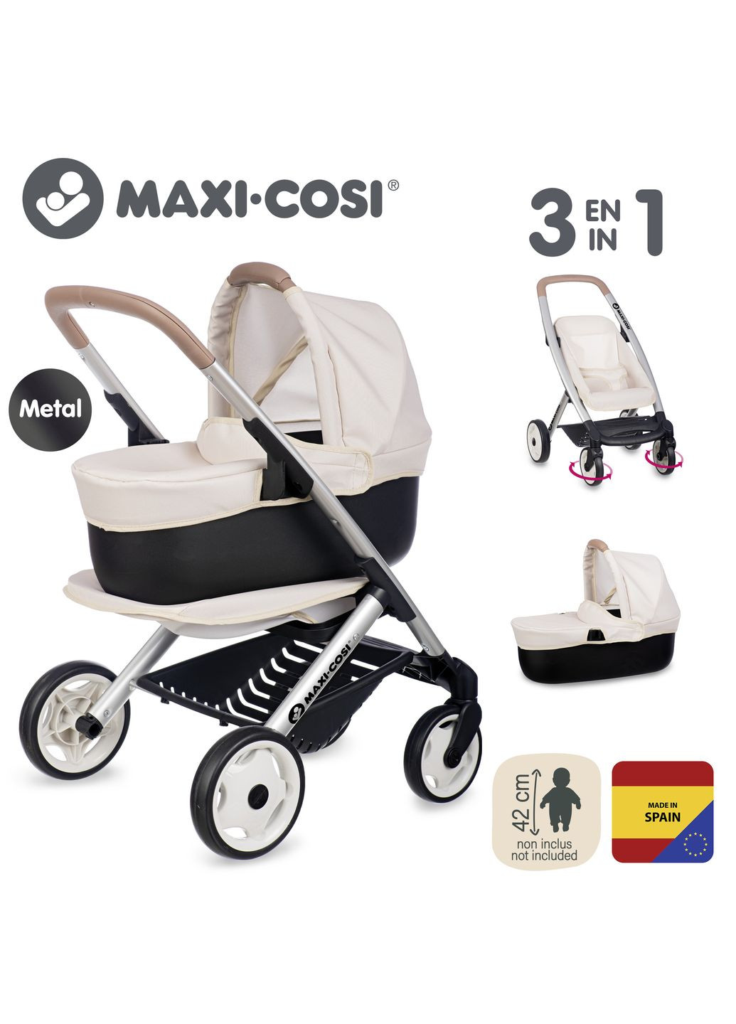 Коляска для ляльки Maxi-Cosi 3 в 1, зі знімною люлькою, айворі () Smoby 7600253122 (361855692)