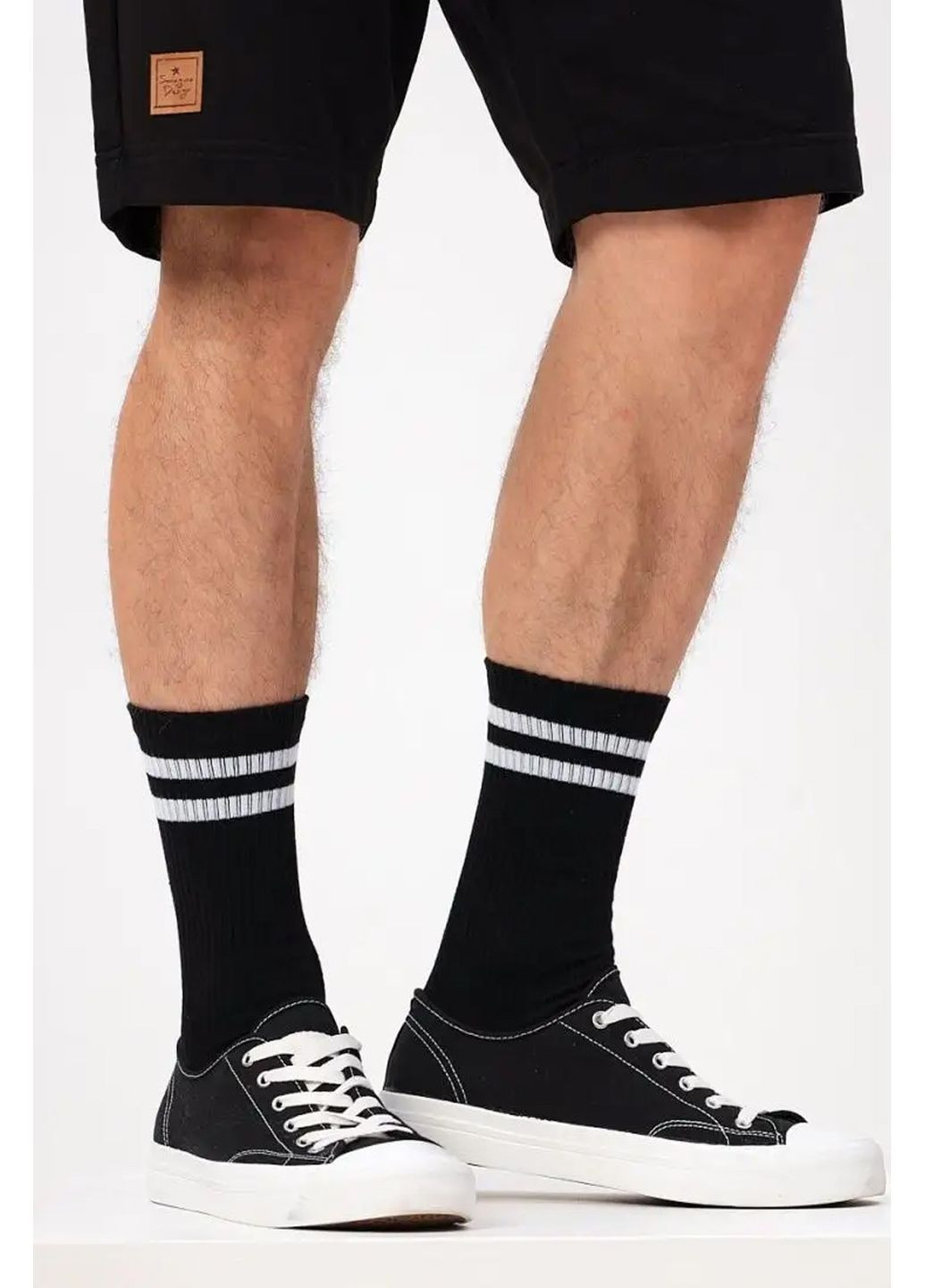 Чорні шкарпетки високі в смужку з резинкою в рубчик masterstep 0251 Master Step (351584035)
