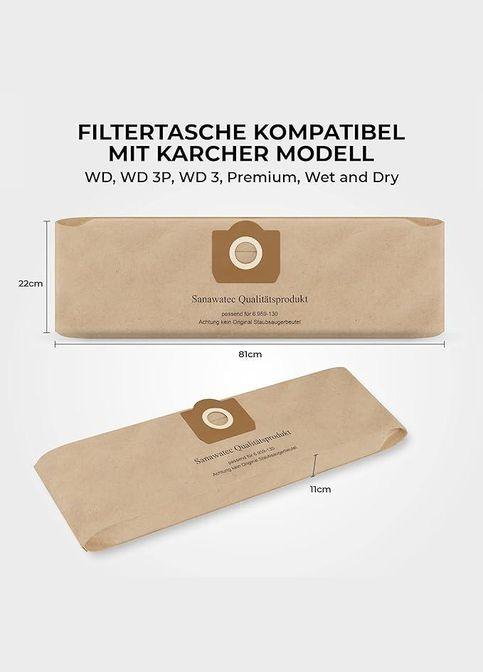 Набор мешков для пылесоса совместим с Kärcher WD3 6.959-130.0 No Brand (307254476)