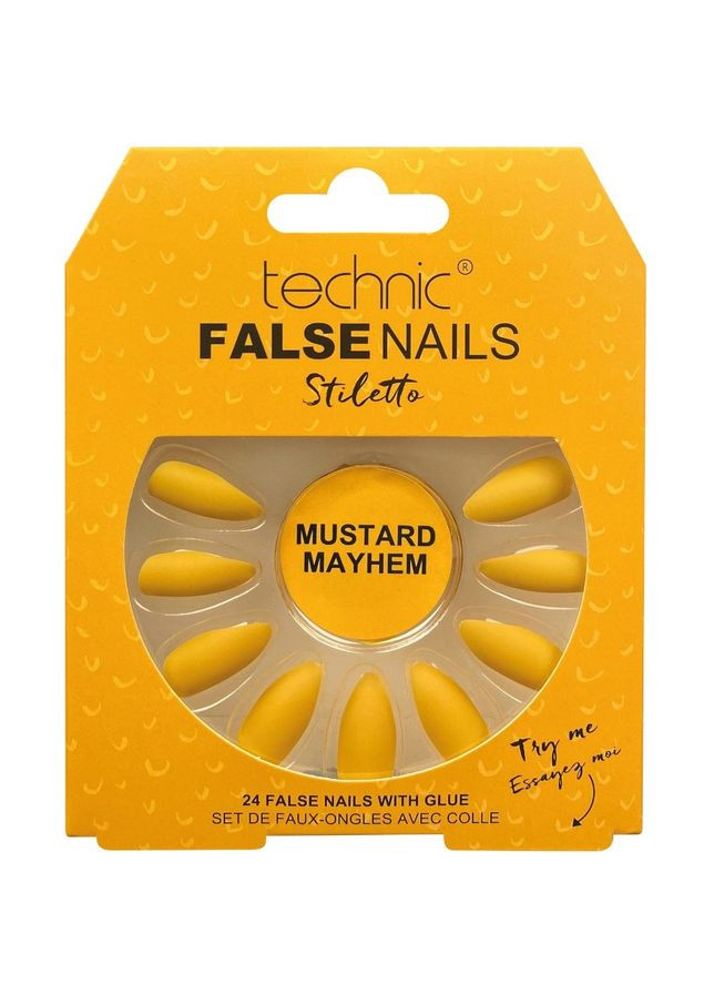 Накладные ногти с клеем Cosmetics False Nails Stiletto "Mustard Mayhem" Technic (301417094)