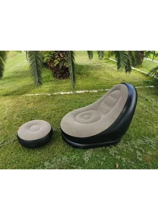 Надувной диван с пуфом Air Sofa / Надувное велюровое кресло с пуфом+насос Digital (389384453)