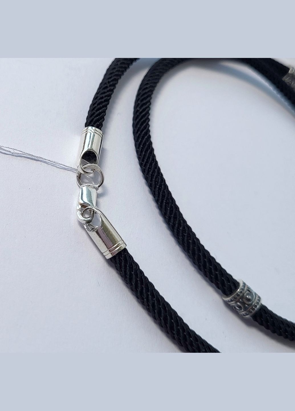 Чорний Шнурок на шию см плетений меланж 4 мм зі вставками срібло 925 проби Чорнене 44002 5.20г No Brand (331148505)