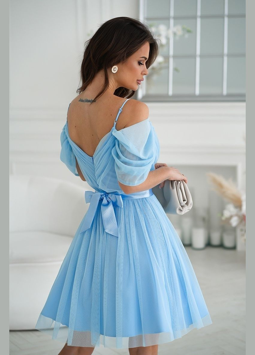 Голубое вечернее платье а-силуэт FashionYouWant однотонное