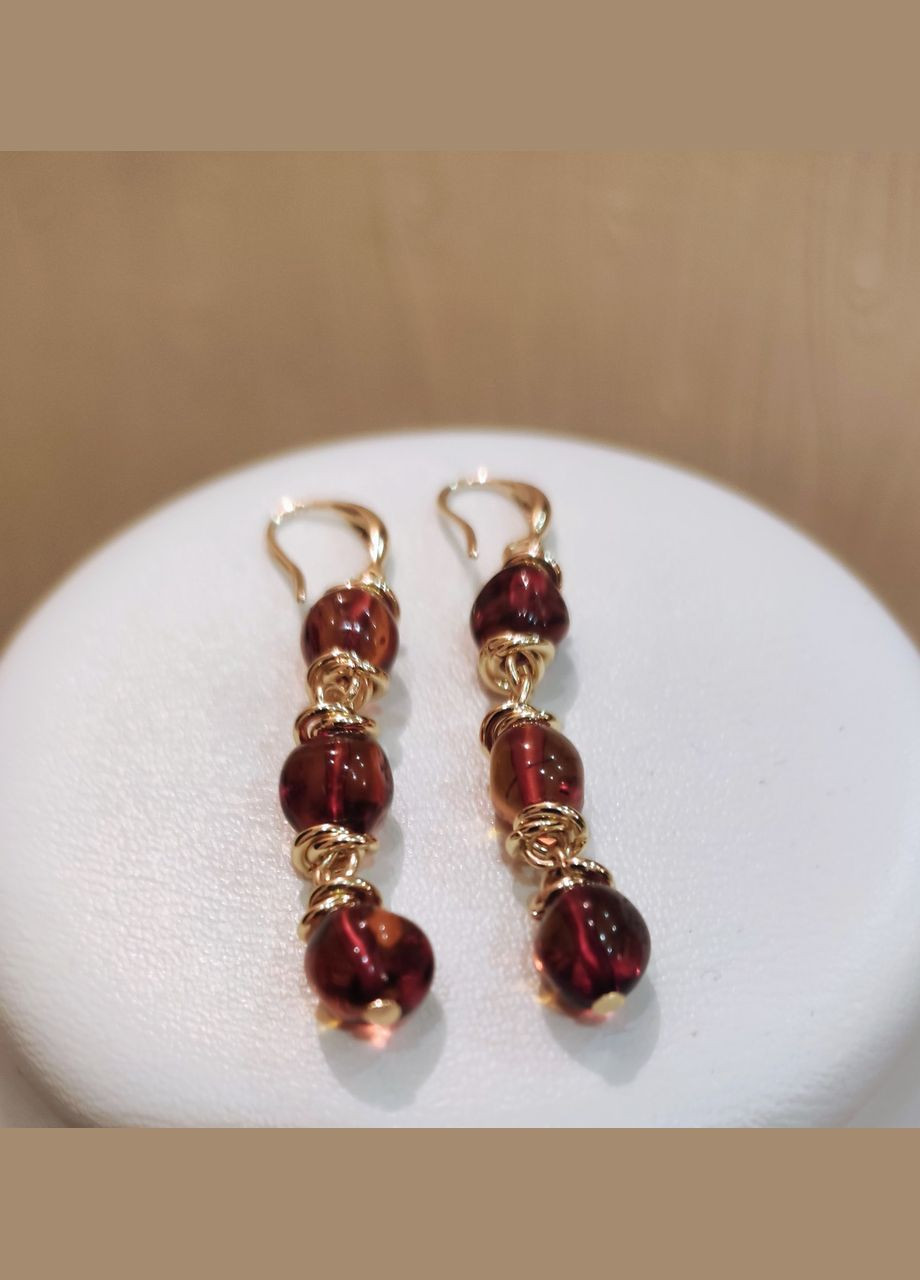 Сережки 2468 з натурального бурштину Медовий відтінок MINOV (311310503)