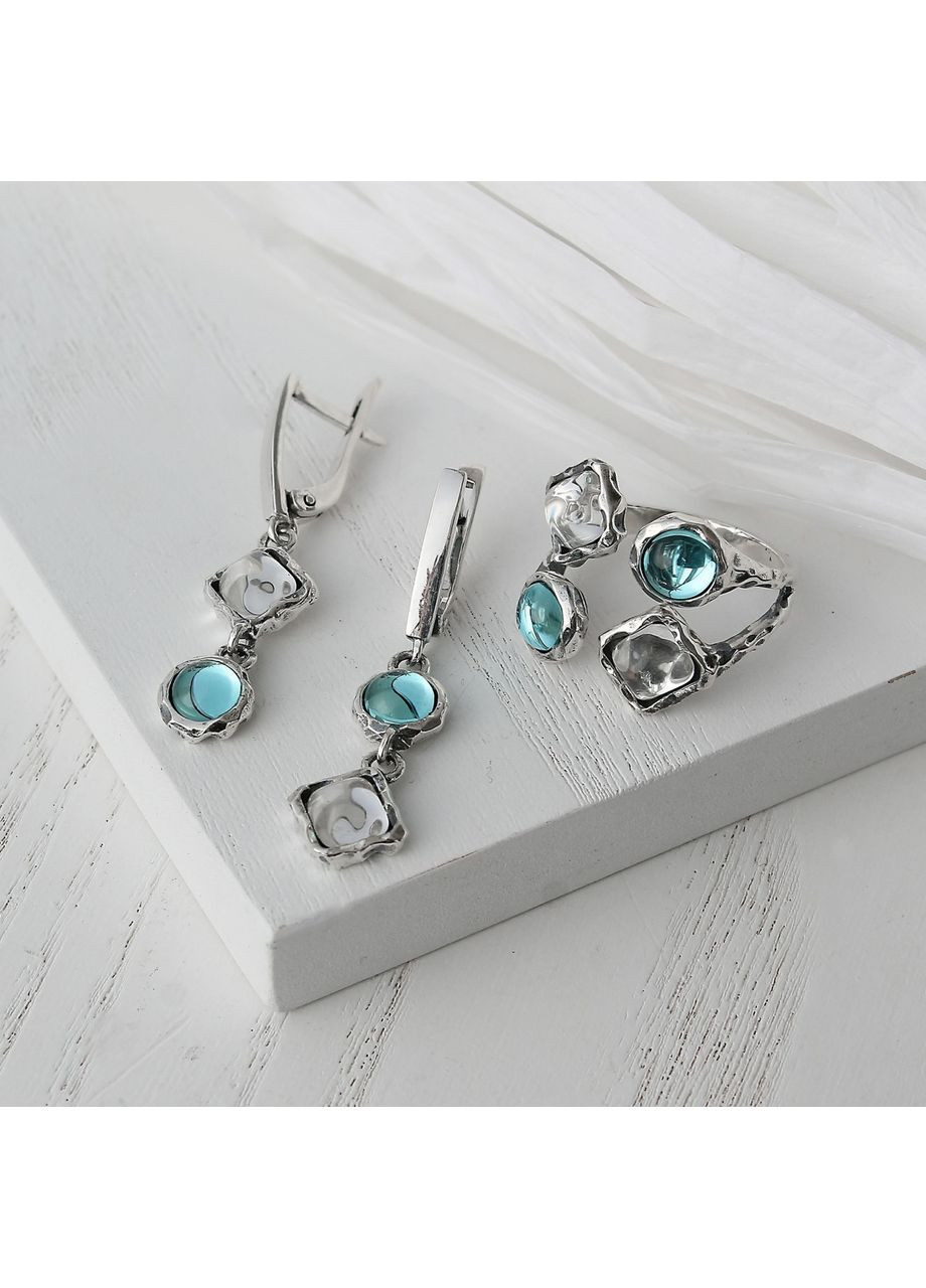 Кільце срібне Ліриди mix Aqua Bohemia 925 17.5 розмір Skifska Etnika (364202845)