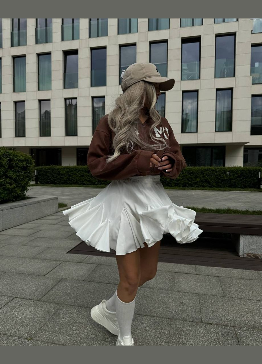 Белая повседневная однотонная женская юбка с воланами Україна