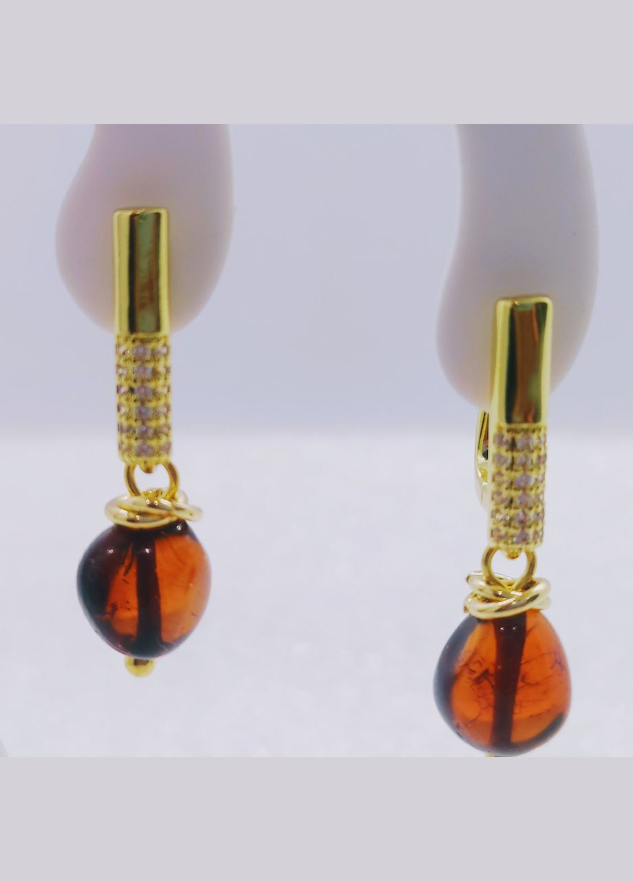 Сережки 3106 з натурального бурштину відтінок коньячний MINOV (311600061)