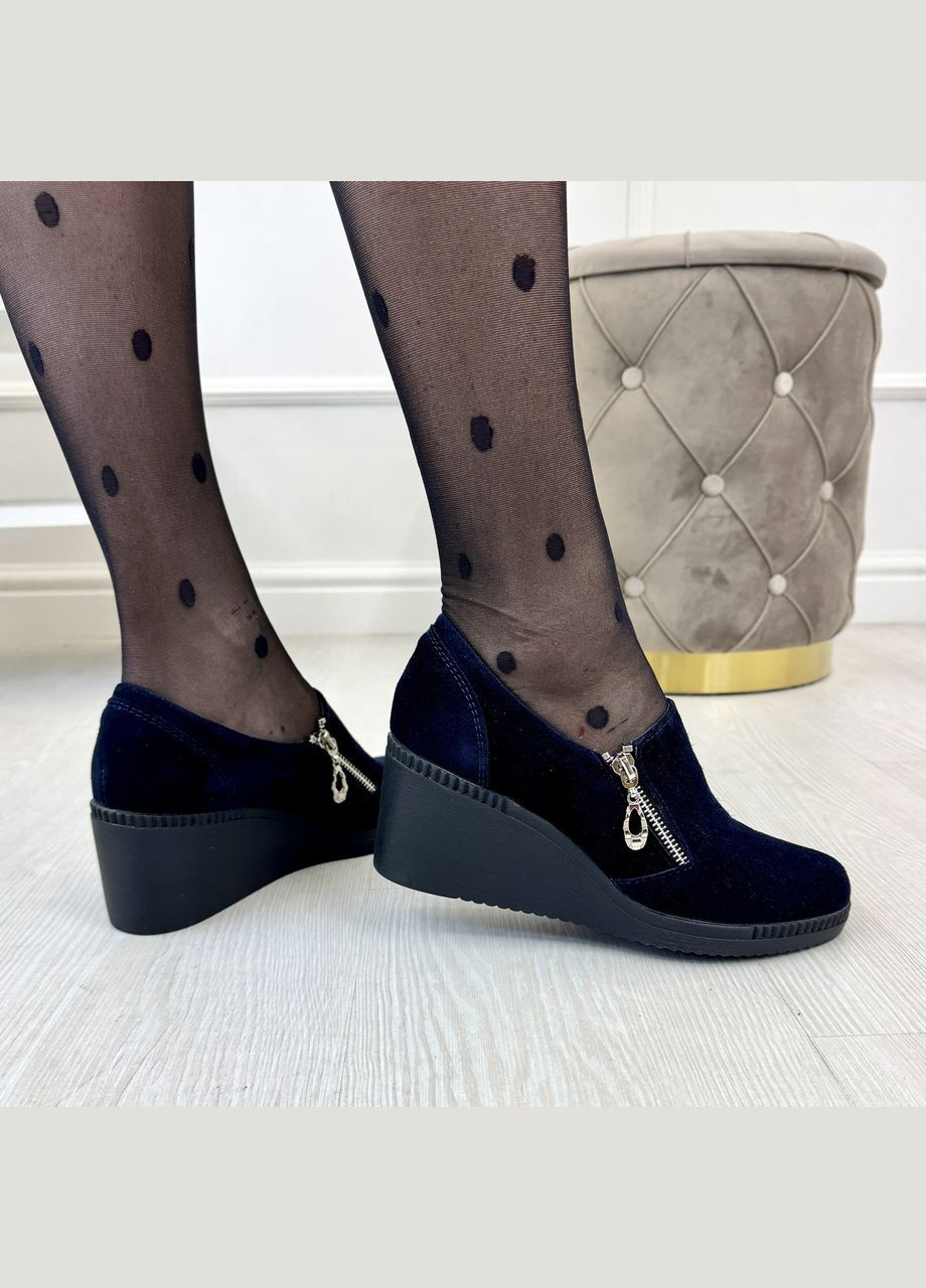 Vasha para Туфли женские замшевые на танкетке.. 38 размер синий з натуральная замша, украина — демисезон (331346209)