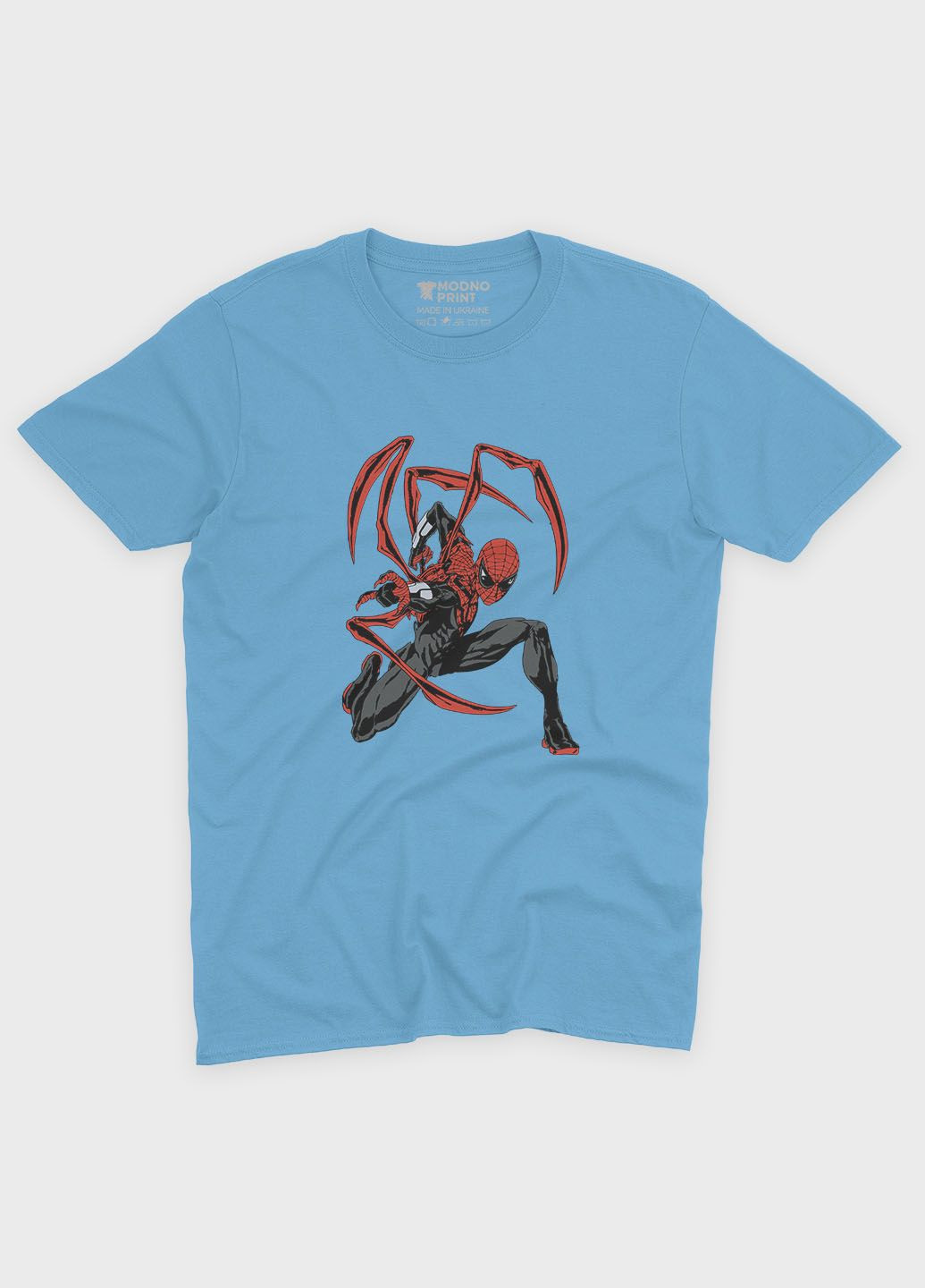 Голубая демисезонная футболка для девочки с принтом супергероя - человек-паук (ts001-1-lbl-006-014-115-g) Modno
