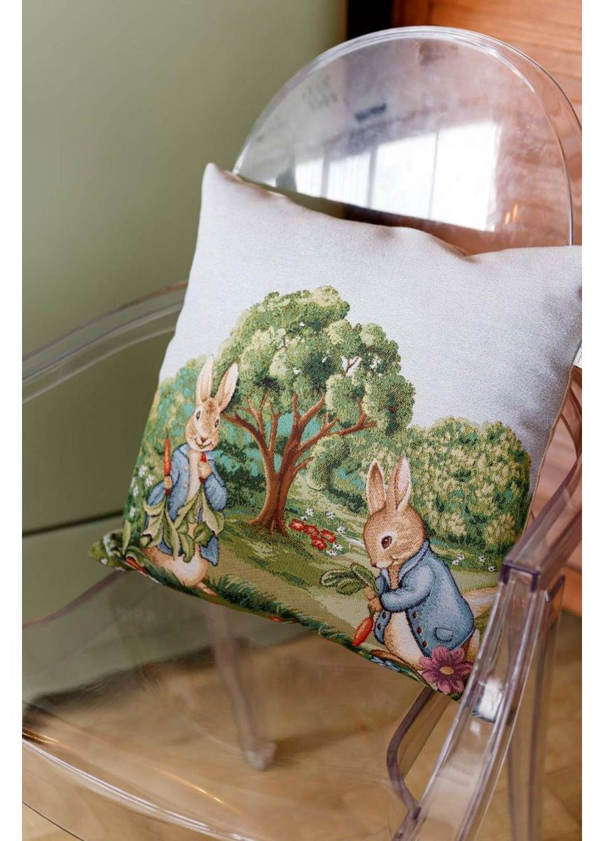 Гобеленовая наволочка декоративная для дома Пара зайцев с молнией ProDobro (369377922)