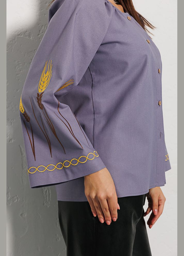 Женская вышиванка светло-фиолетовая с колосками гладью на рукавах Arjen (289787581)