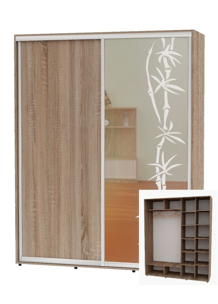 Шафа-купе дводверна 190*45*240 Дуб Сонома трюфель ДСП/Дзеркало з піскострумним малюнком Алекса (360479432)