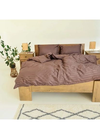 Постельное белье двуспальное Сатин Stripe 77-2 210х175 см коричневое Tiare (366574730)