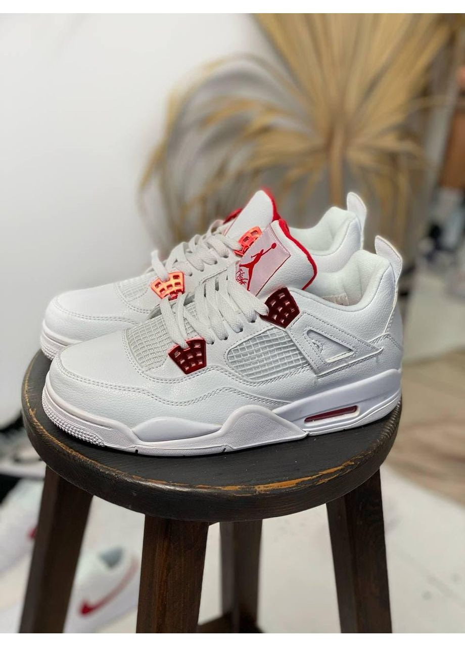 КРОССОВКИ ЖЕНСКИЕ NIKE AIR JORDAN RETRO 4 WHITE RED НАЙК АИР ДЖОРДАН No Brand белые демисезоны (367176756)