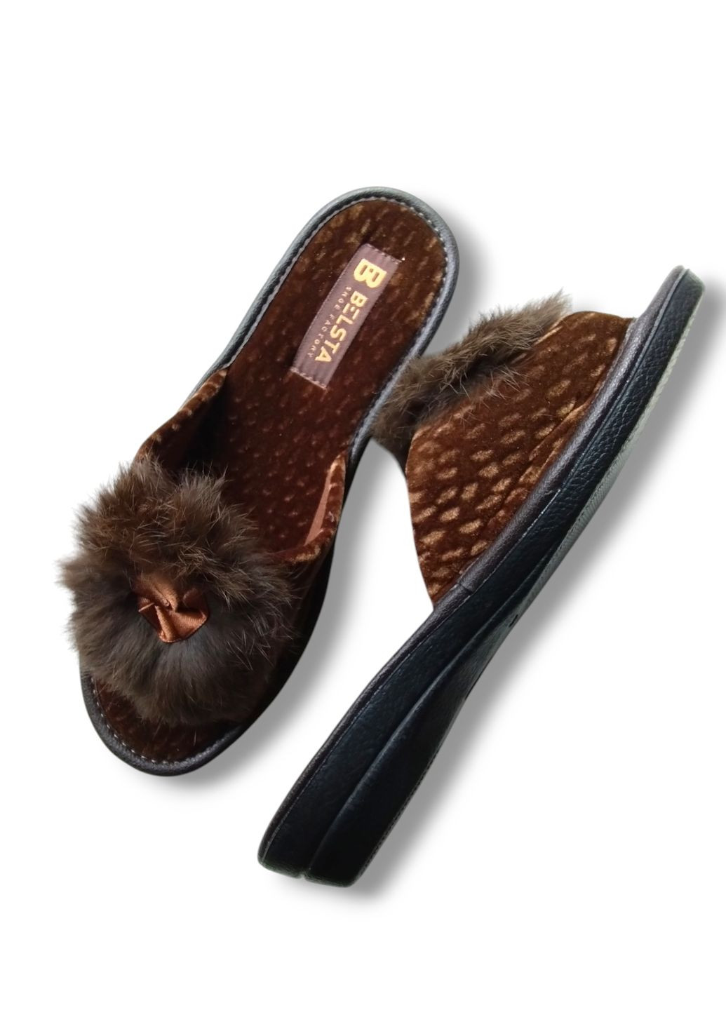Коричневые тапочки домашние белста Белста с мехом