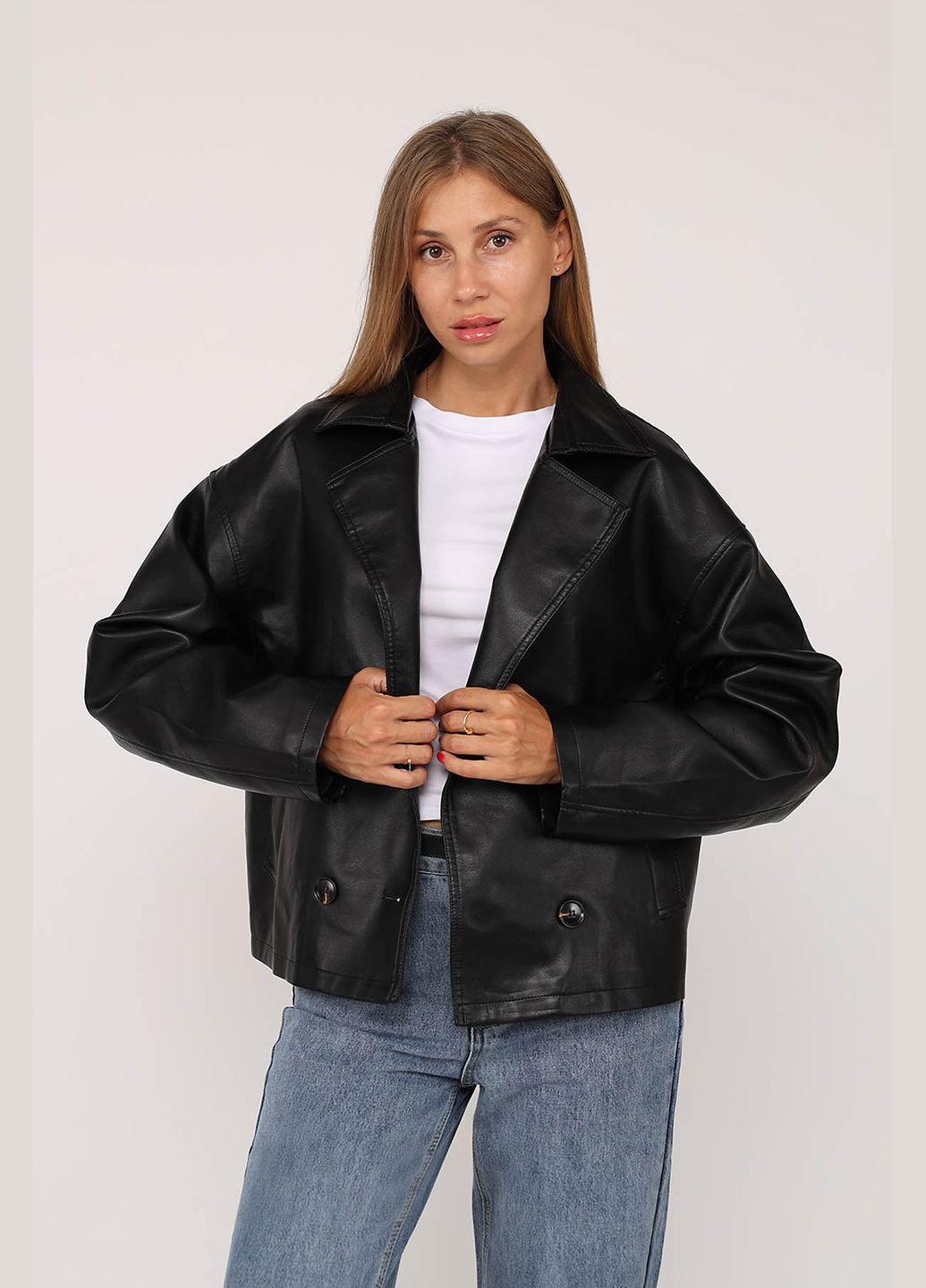 Чорна демісезонна куртка жіноча з еко-шкіри колір чорний цб-00278214 Yuki