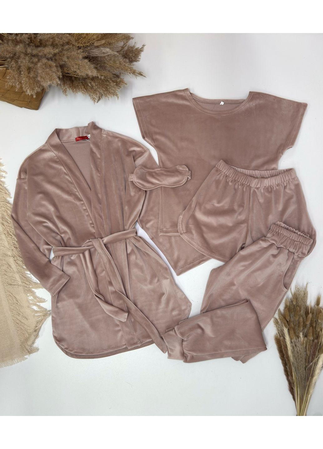 Бежева всесезон велюрова піжама з 5 предметів Україна
