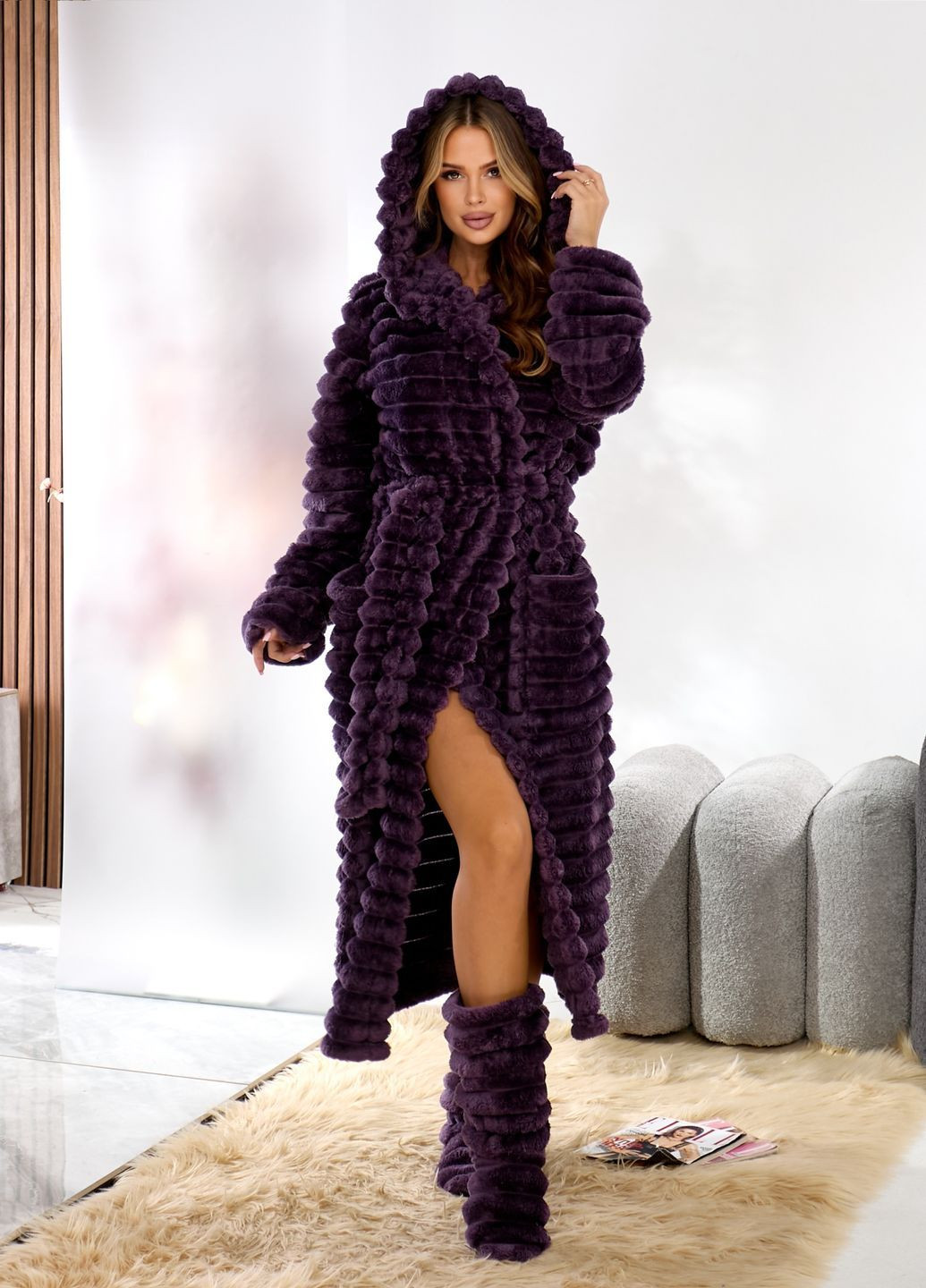 Махровый женский халат с капюшоном Selim-tekstil (362219112)