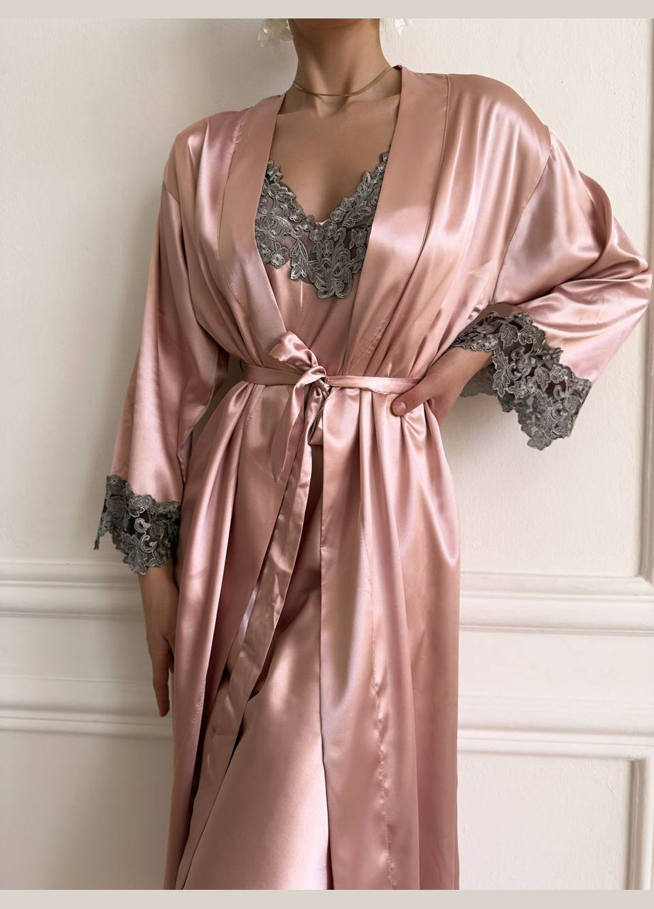 Светло-розовый демисезонный изысканный комплект с кружевными деталями No Brand