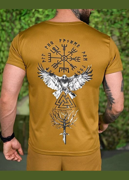 Патріотичний літній чоловічий костюм з принтом орел футболка+шорти койот Freedom