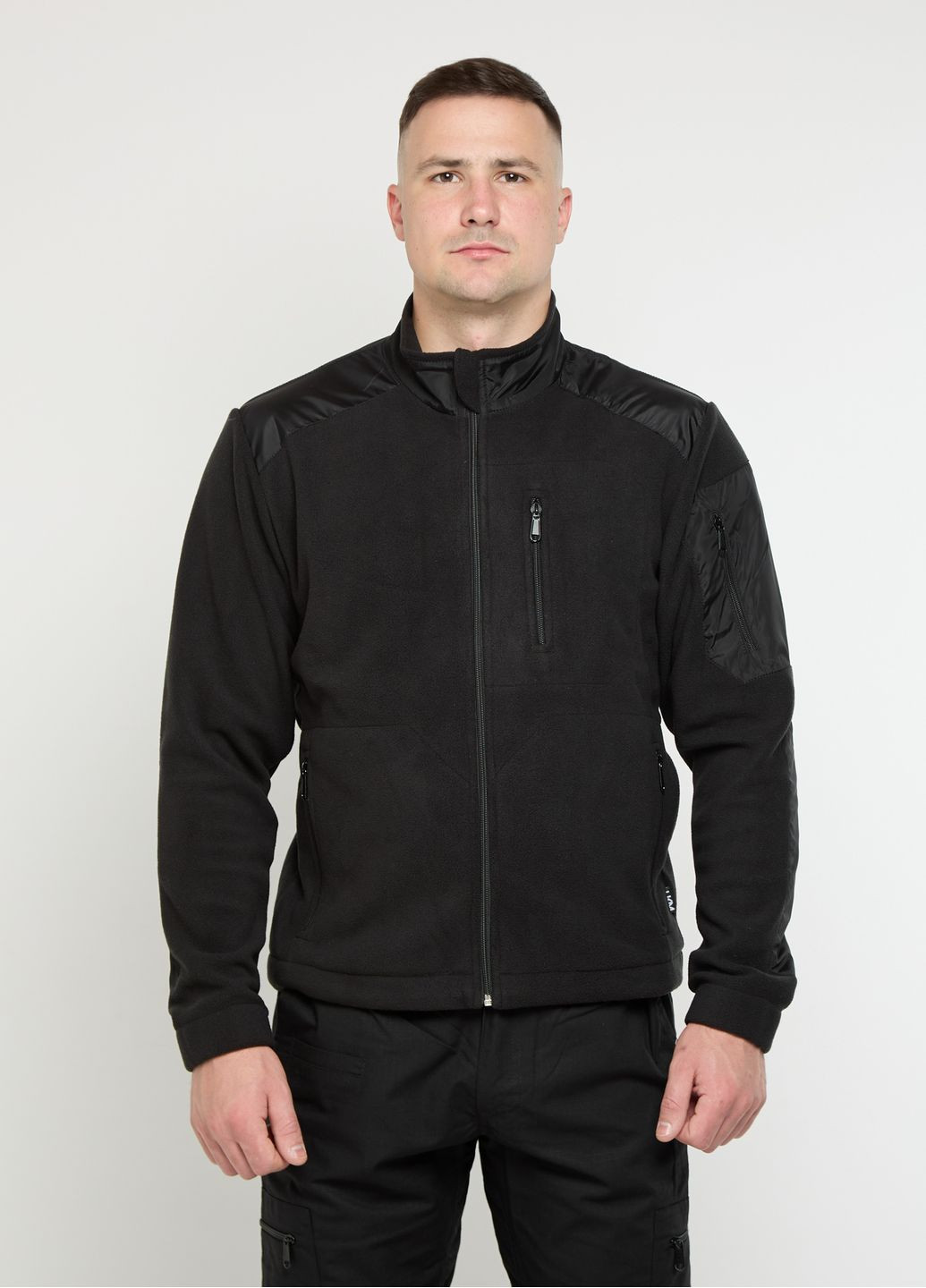 Флисовая кофта мужская с усилением на плечах черная UKM (367055505)